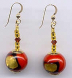 Red Round Abstract Design Venetian Bead Earrings